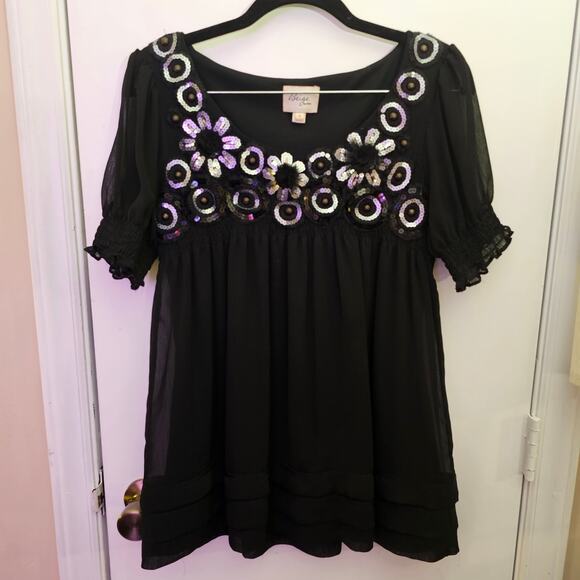 Beige by eci Babydoll Sequin Embellished Top Size Small Dark Goth Y2K Whimsy - Picture 1 of 8